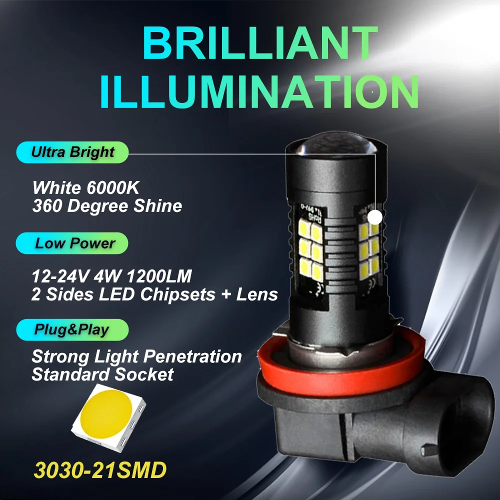 H8 H11 LED 자동차 안개등 전구 9005 HB3 9006 HB4 H16JP Led 램프 자동 주간 운전 슈퍼 브라이트 1200LM 6000K 화이트 12V, 2 개