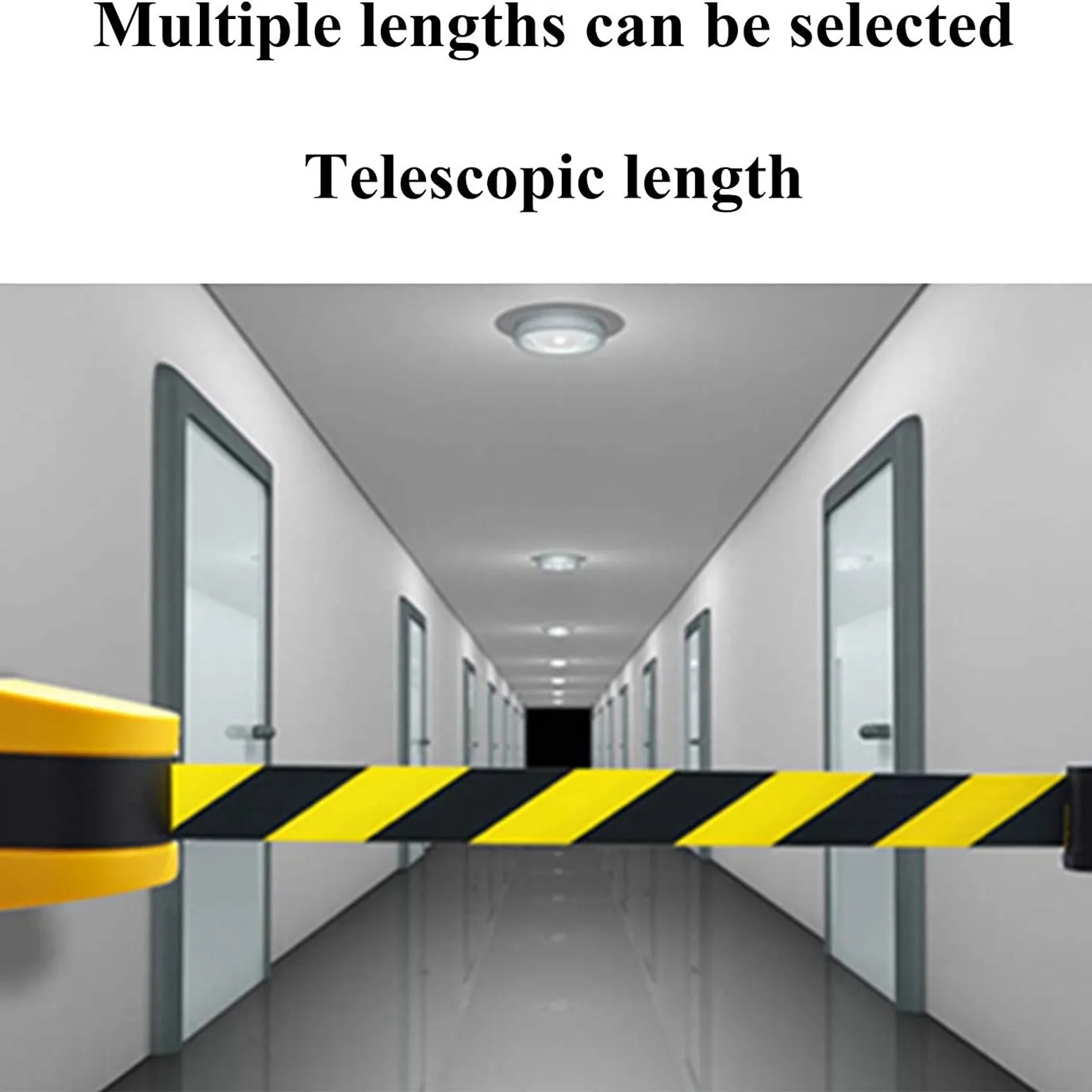 고정 벽 마운트 개폐식 벨트 장벽, ABS 케이스, 16.3 피트 줄무늬 주의 벨트, 분리 지역 군중 통제 장벽, 5M