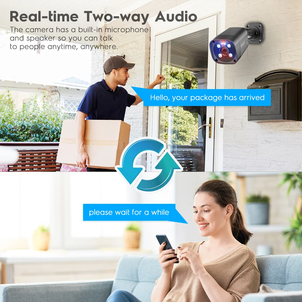 MISECU POE 보안 시스템 야외 얼굴 감지 스마트 4K 레드 블루 알람, H.265 CCTV 레코드 감시 보호 키트, 8CH, 8MP, P2P