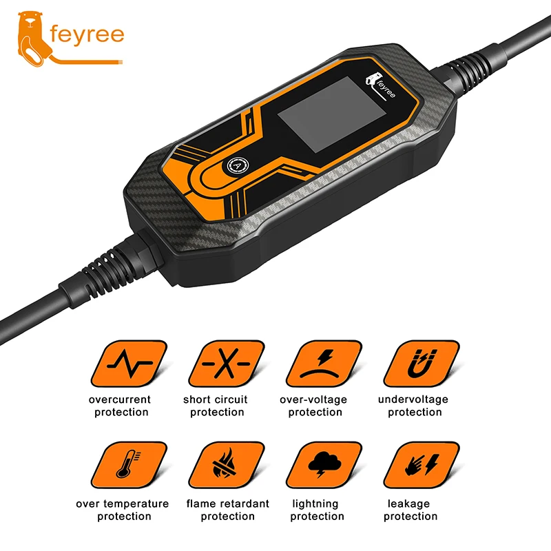 Feyree 휴대용 EV 충전기, 월박스 타입 2 케이블, 32A 7KW, CEE 플러그 포함, EVSE 타입 1 충전 박스, j1772 전기 자동차용 어댑터