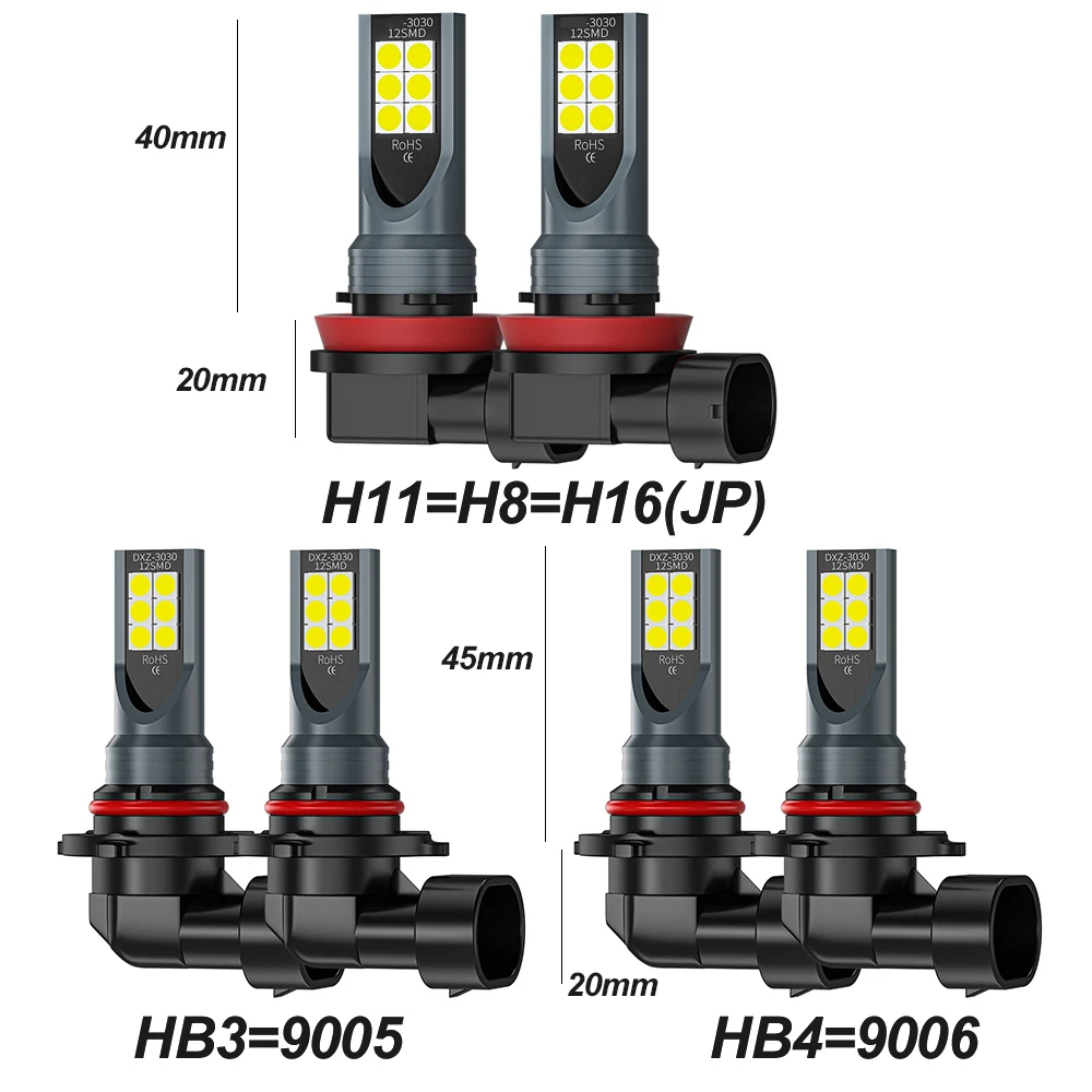 아주 밝은 자동차 안개등 H8 H11 LED 전구 H16 JP 9005 HB3 9006 HB4, 주간 운전 러닝 라이트 12V 6000K 화이트, 2 개입