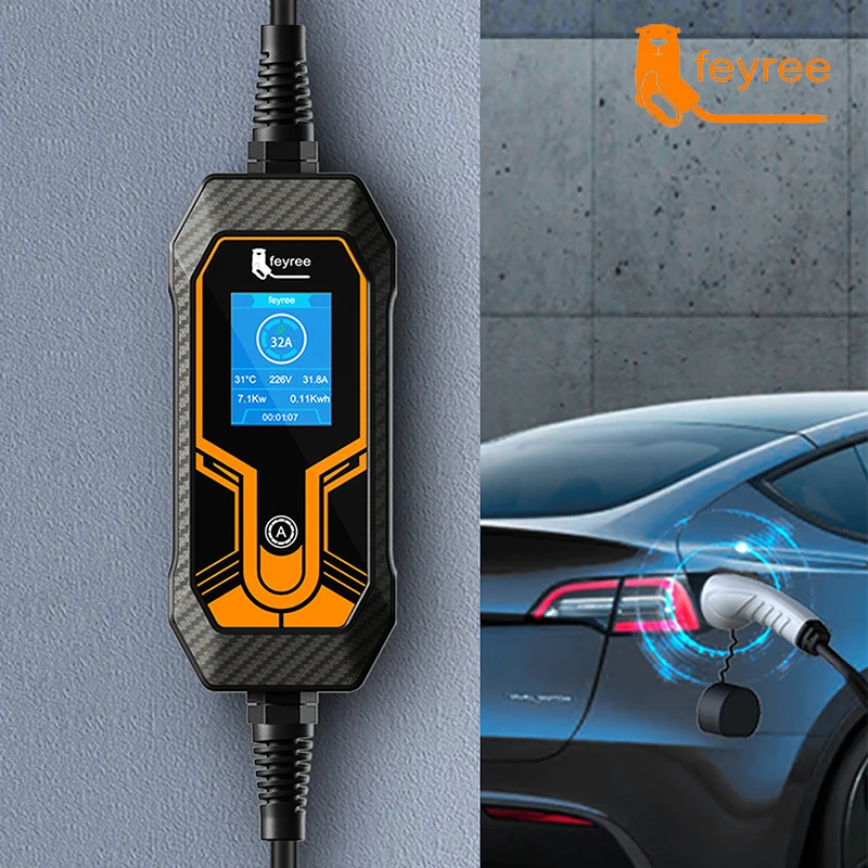 Feyree EV 휴대용 충전기, 전기 자동차 충전기, CEE 플러그 IEC62196-2, 11KW 16A, 타입 2 EVSE 충전 박스