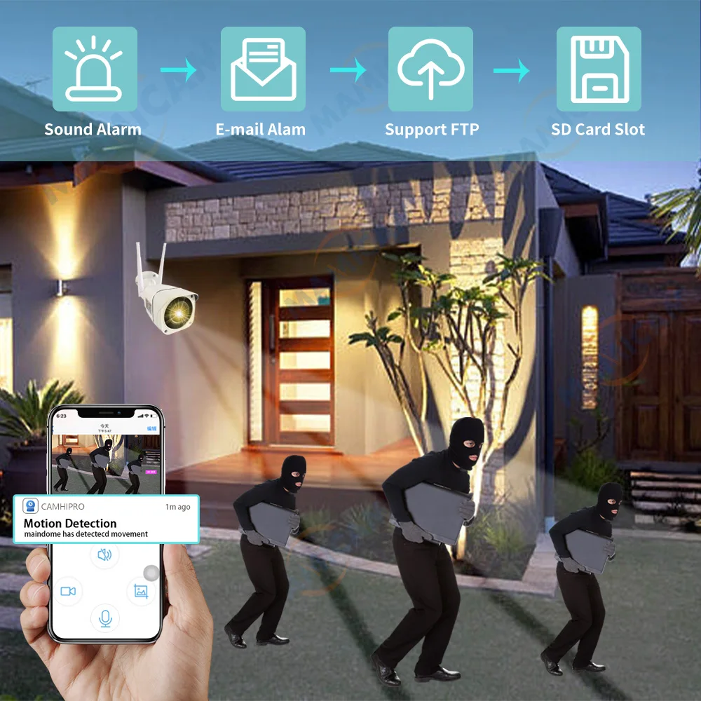 4G SIM 카드 GSM IP 카메라 비디오 감시, 5MP 보안 보호, 와이파이 CCTV 비디오 캠, 야외 IR 50M 양방향 오디오 CamHi