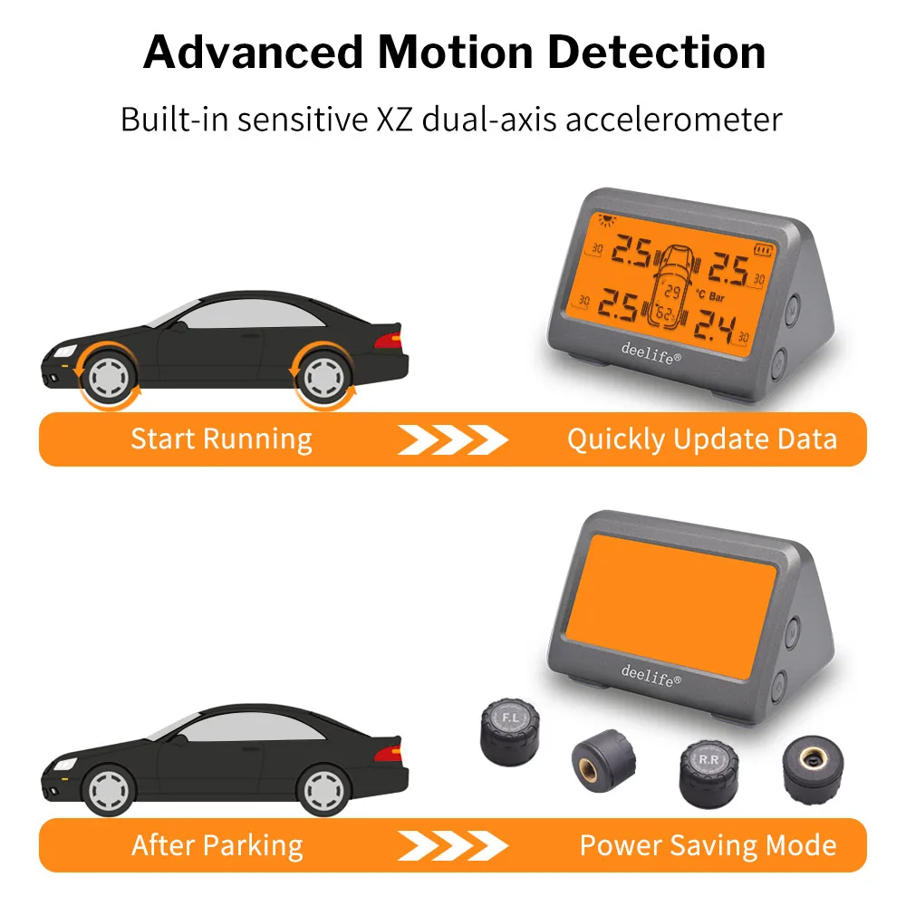 Deelife 자동차 타이어 공기압 모니터링 시스템, TPMS, 4 륜 타이어 배터리, 교체 가능한 내부 외부 센서, TMPS