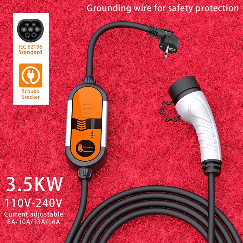 Feyree 전기 자동차용 휴대용 EV 충전기, 타입 2 IEC62196-2 16A EVSE 충전 케이블, 타입 1 SAE J1772 EU 플러그 컨트롤러 월박스 title=Feyree 전기 자동차용 휴대용 EV 충전기, 타입 2 IEC62196-2 16A EVSE 충전 케이블, 타입 1 SAE J1772 EU 플러그 컨트롤러 월박스 