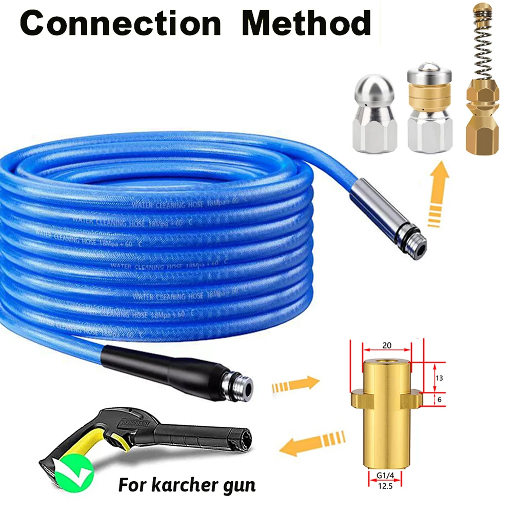 압력 와셔용 하수도 제터 키트, 단추 노즈 및 회전 하수도 제트 깍지 배수 클리너 호스, Karcher, 1/4 인치 호스