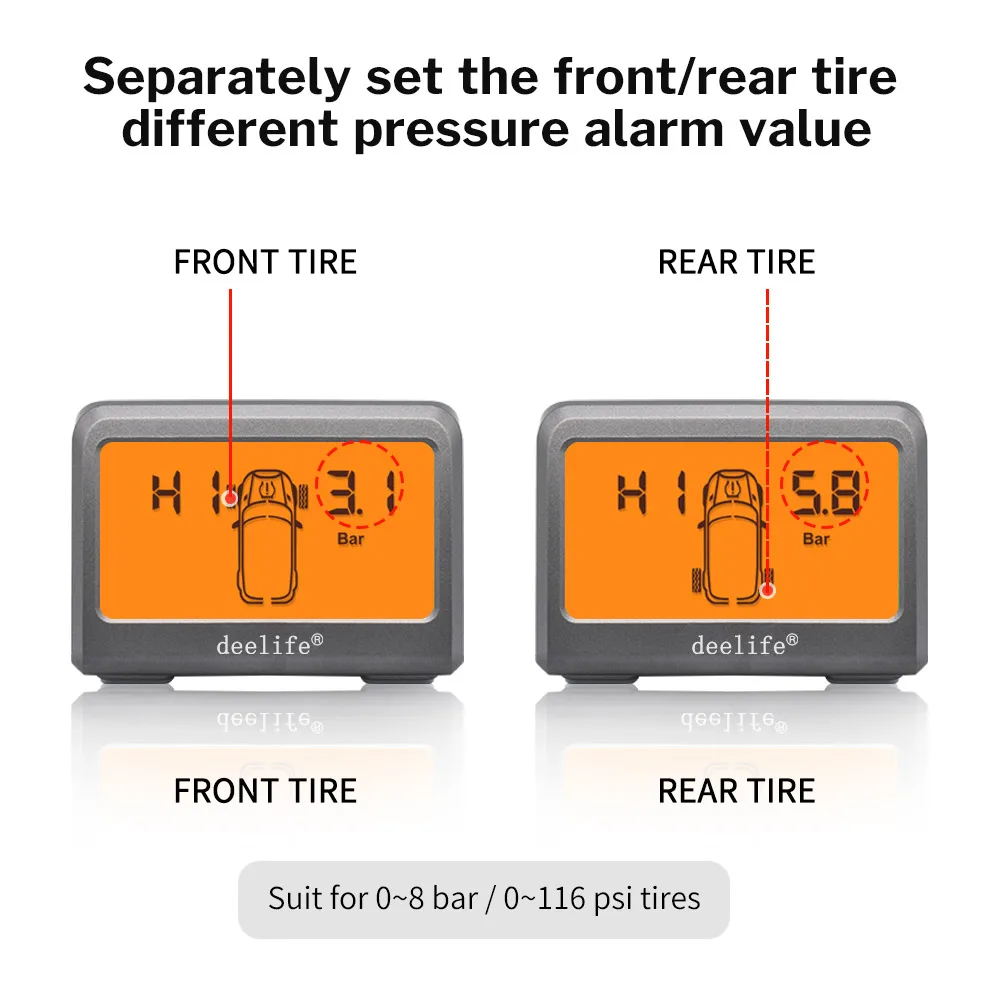 Deelife 자동차 타이어 공기압 모니터링 시스템, TPMS, 4 륜 타이어 배터리, 교체 가능한 내부 외부 센서, TMPS