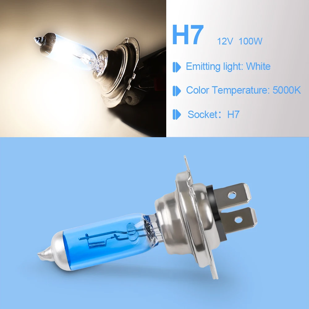 슈퍼 화이트 할로겐 자동차 광원 전구, 자동차 헤드라이트, 주차 램프, Phare LED Voiture, H7 12V, 100W, 6000K 제논 H7, 10 개