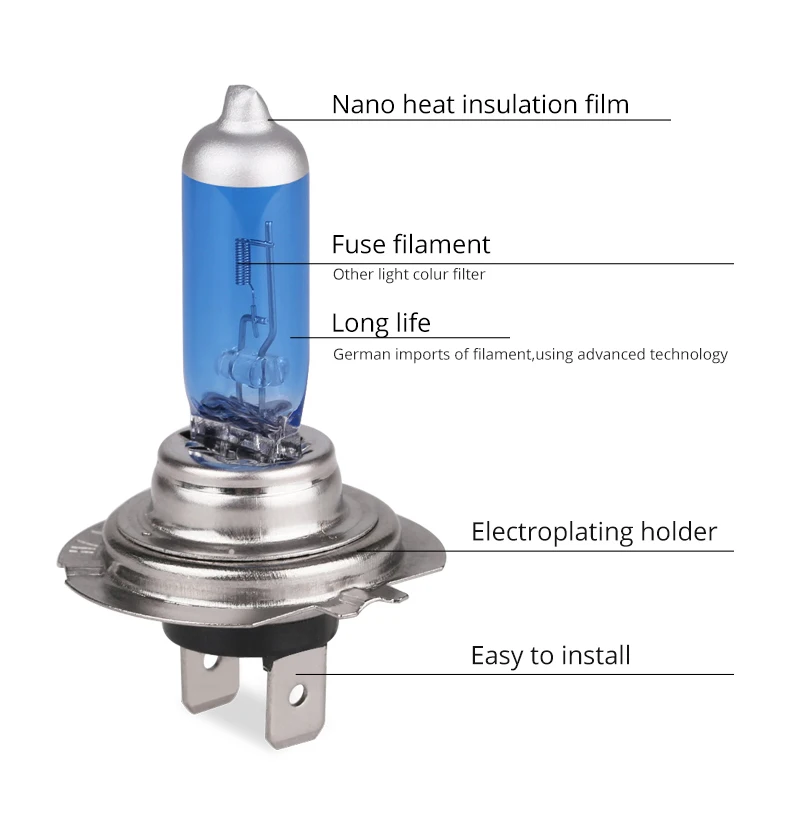 자동차 헤드라이트 교체용 할로겐 램프 전구, H7 할로겐 전구, 12V, 6000k, 매우 밝은 흰색 전구, 55w, 100w