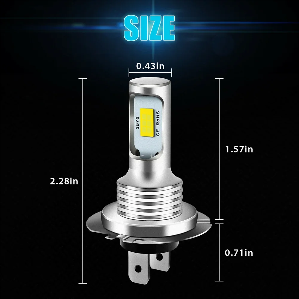 LED 자동차 안개등 전구, 슈퍼 브라이트 CSP LED 헤드라이트 DRL 램프 키트, 하이 로우 빔, 6000K, 12V, H7, H4, H1, H8, H9, H11, 9005 9006, 2 개