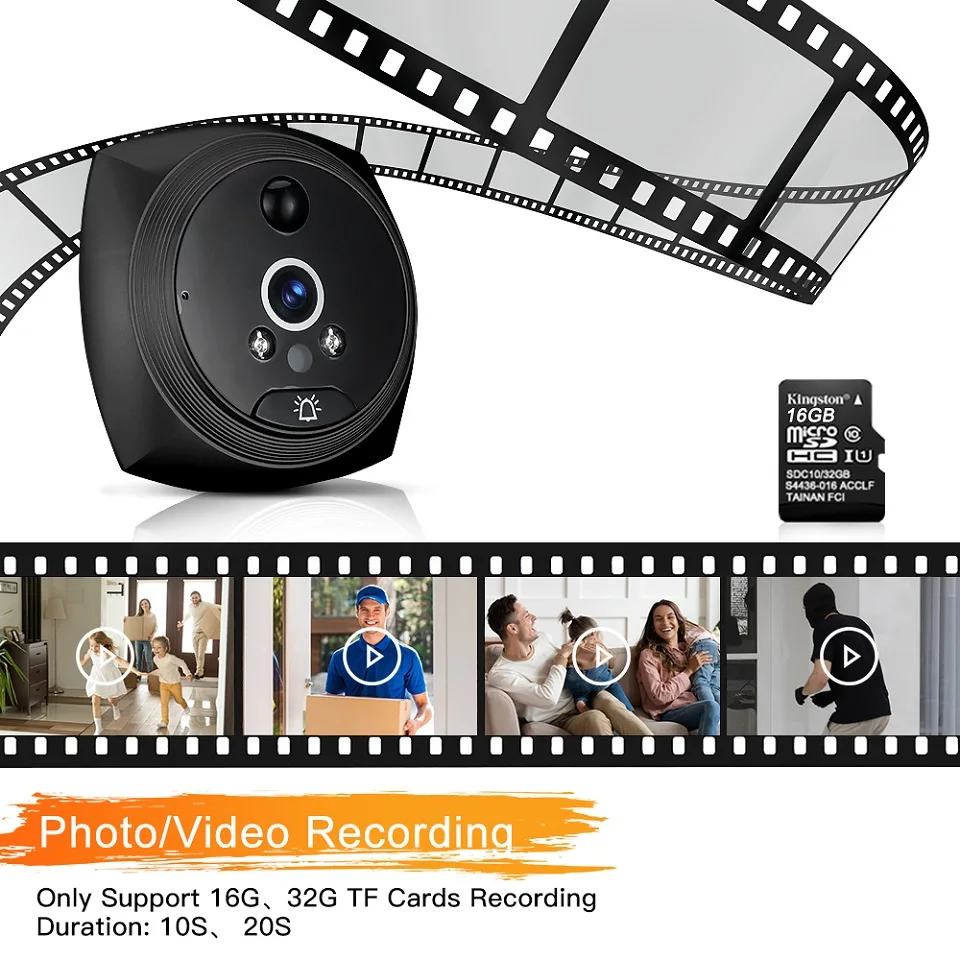 WSDCAM 초인종 구멍 카메라, IR 야간 투시경 비디오 초인종, 방수 문짝 벨, 모션 감지 비디오 문짝 뷰어, 4.3 인치