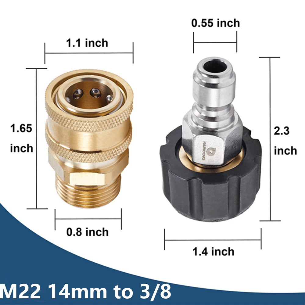 압력 와셔 커플러 M22-14mm 어댑터, 3/8 1/4 액세서리, 빠른 연결 세트, 물총 수 분무기 액세서리 호스 커넥터