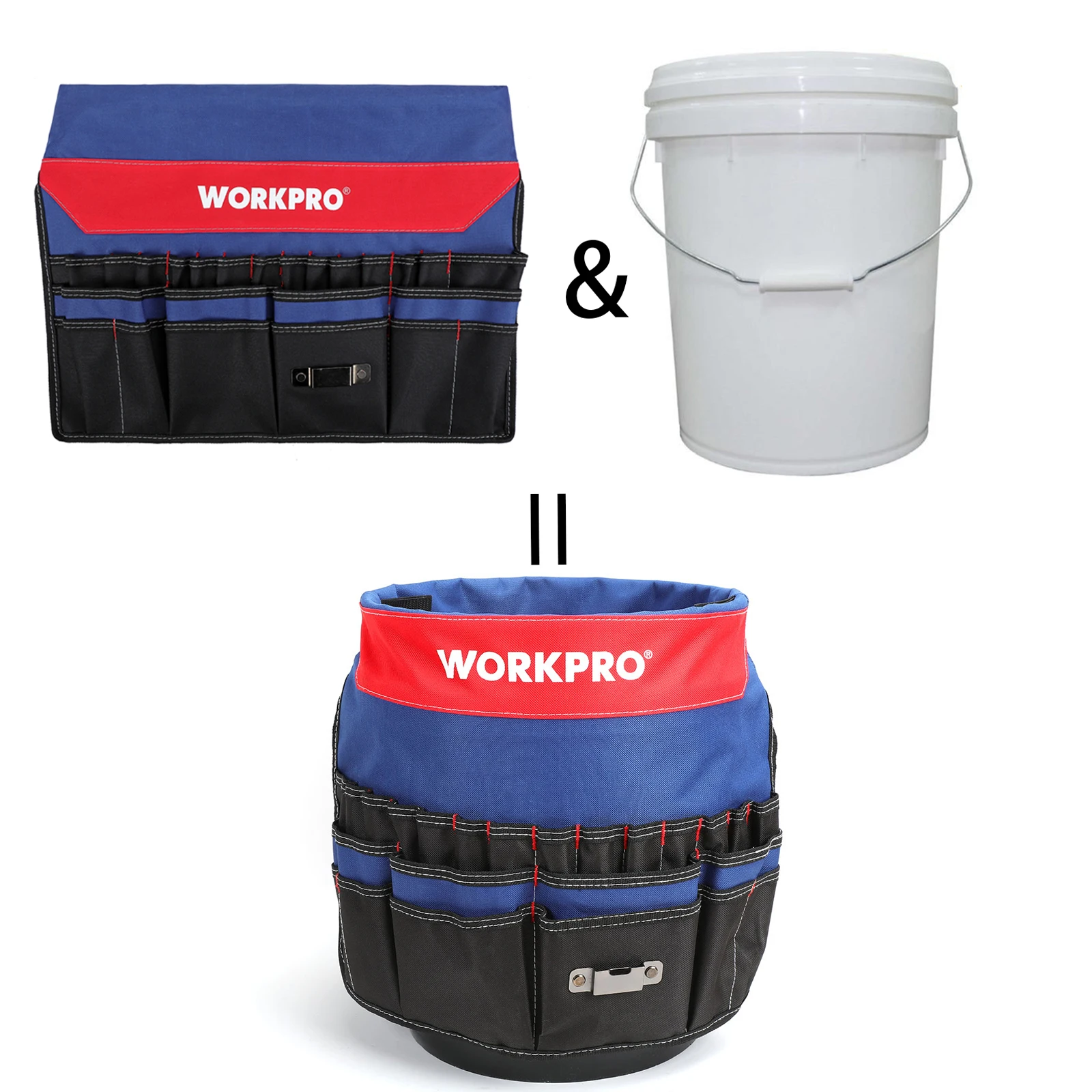 WORKPRO 버킷 도구 정리함, 버킷 보스 휴대용 접이식 도구 상자, 51 개의 보관 포켓, 도구 수집 가방에 적합, 13 ~ 19L