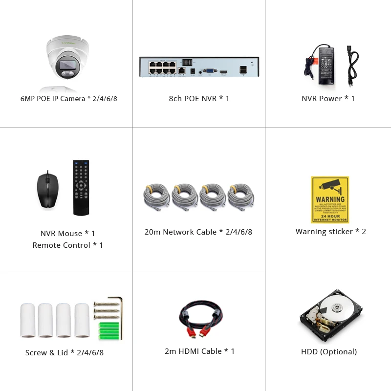 XMeye POE IP 카메라 시스템 키트, 돔 2.8mm 얼굴 감지, AI 보안 CCTV 비디오 감시 시스템, NVR, 6MP