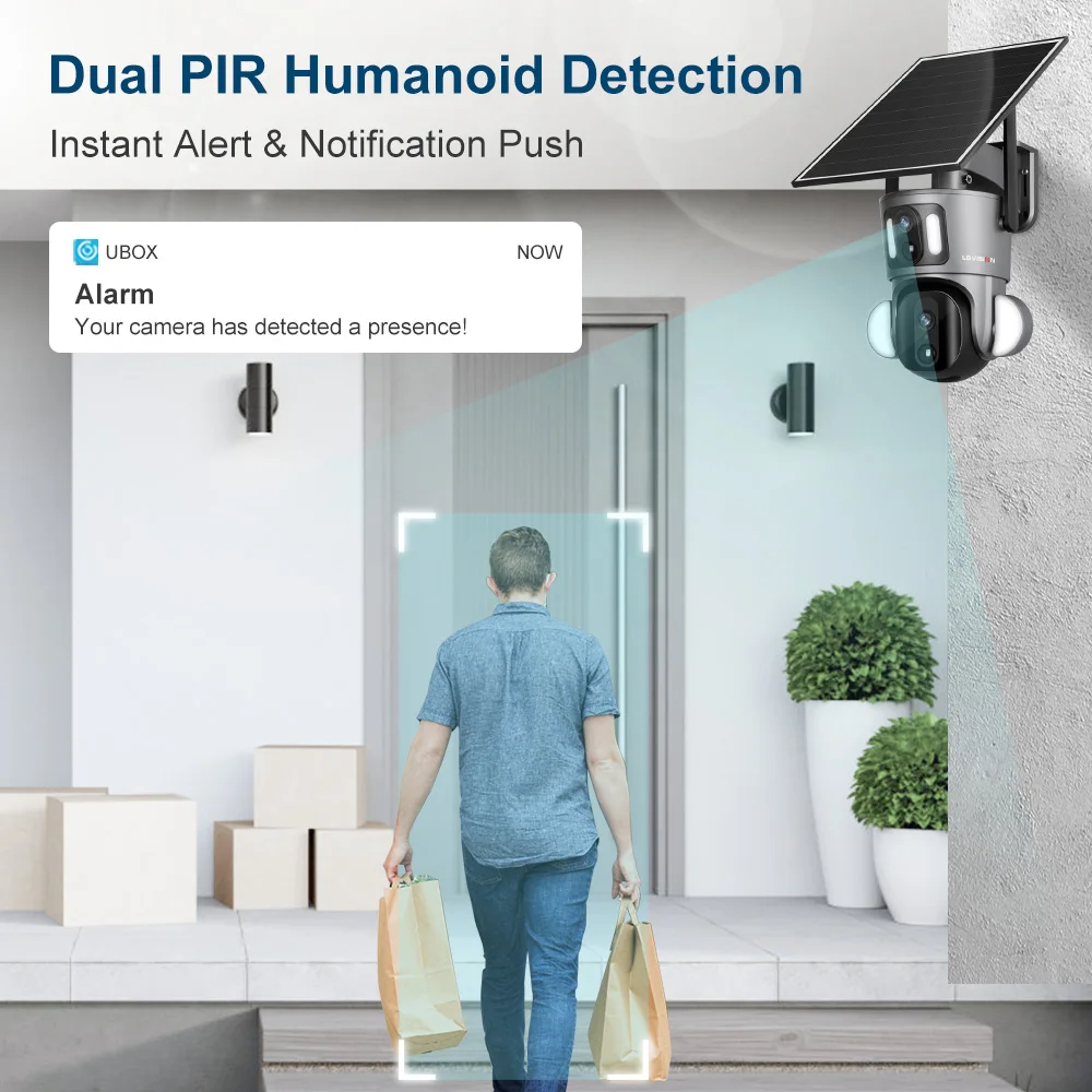 LS VISION 태양광 보안 카메라, 듀얼 렌즈 스크린, 무선 야외 와이파이 태양광 패널, PTZ CCTV 웹캠 모션 감지 캠, 2K, 4G, 6MP