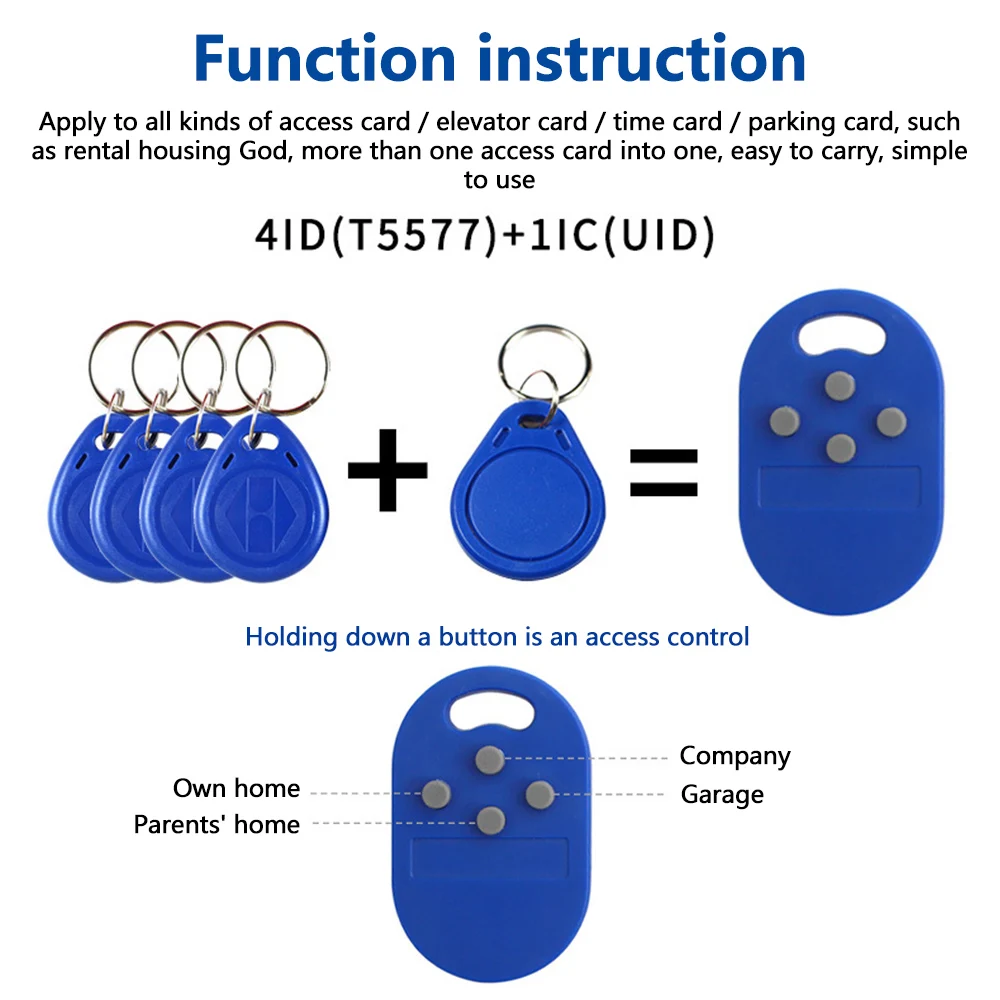 1pc RFID 다중 키 포브 5 1 125khz T5577 EM ID 쓰기 가능한 IC 13.56Mhz 1k S50 UID 변경 가능한 키 포브 태그