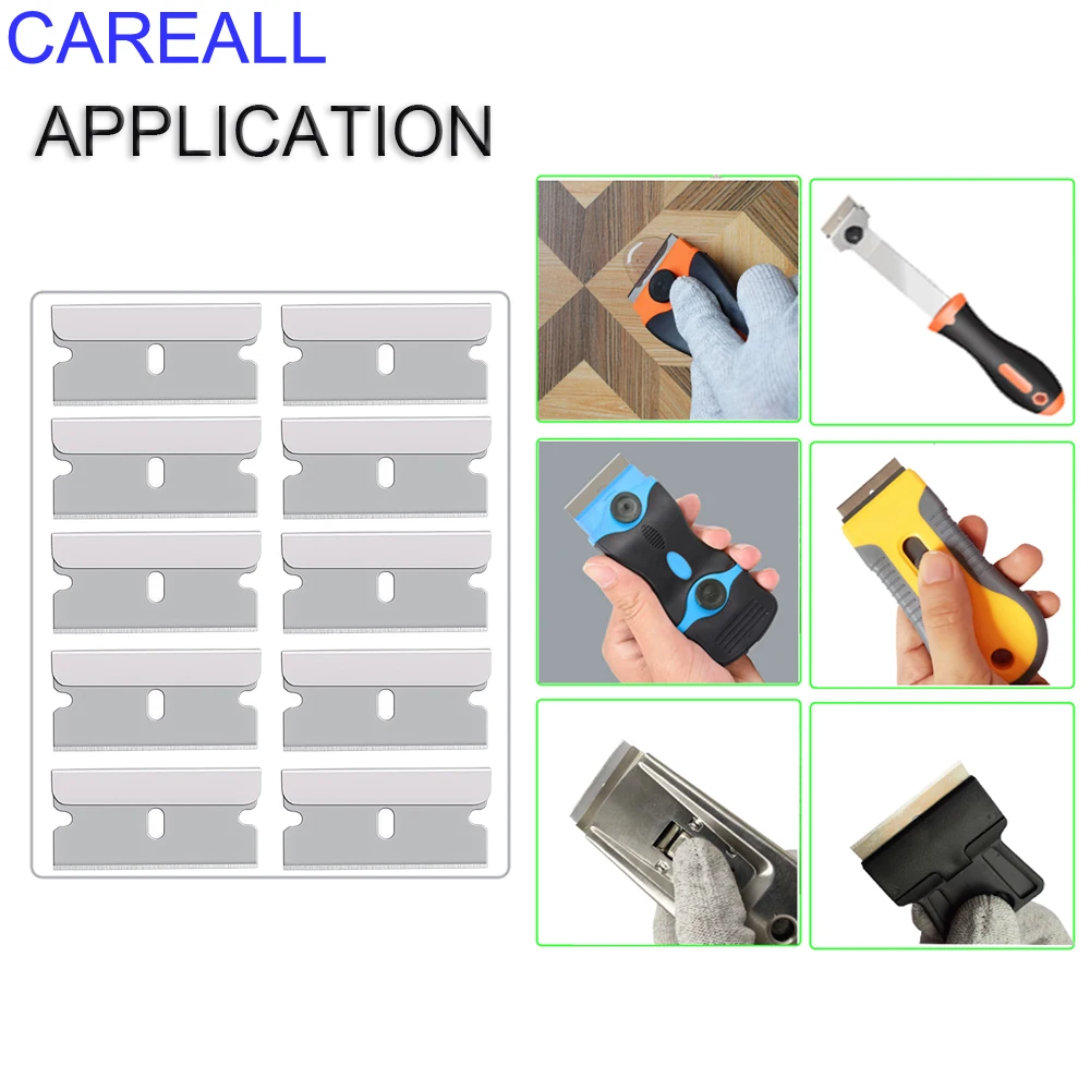 CAREALL 탄소강 면도날 스크레이퍼 비닐 랩 필름 접착제 창 세라믹 유리 오븐 삽 자동차 청소 스티커 리무버, 100 개