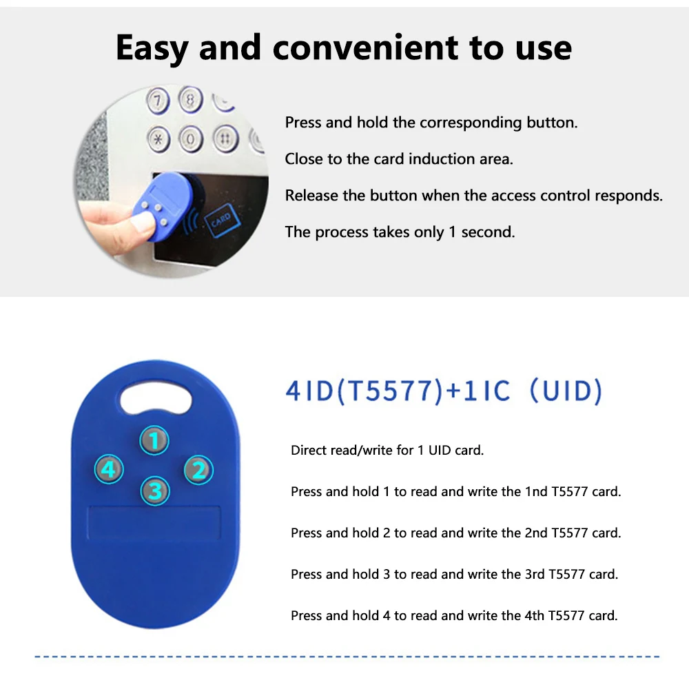 1pc RFID 다중 키 포브 5 1 125khz T5577 EM ID 쓰기 가능한 IC 13.56Mhz 1k S50 UID 변경 가능한 키 포브 태그