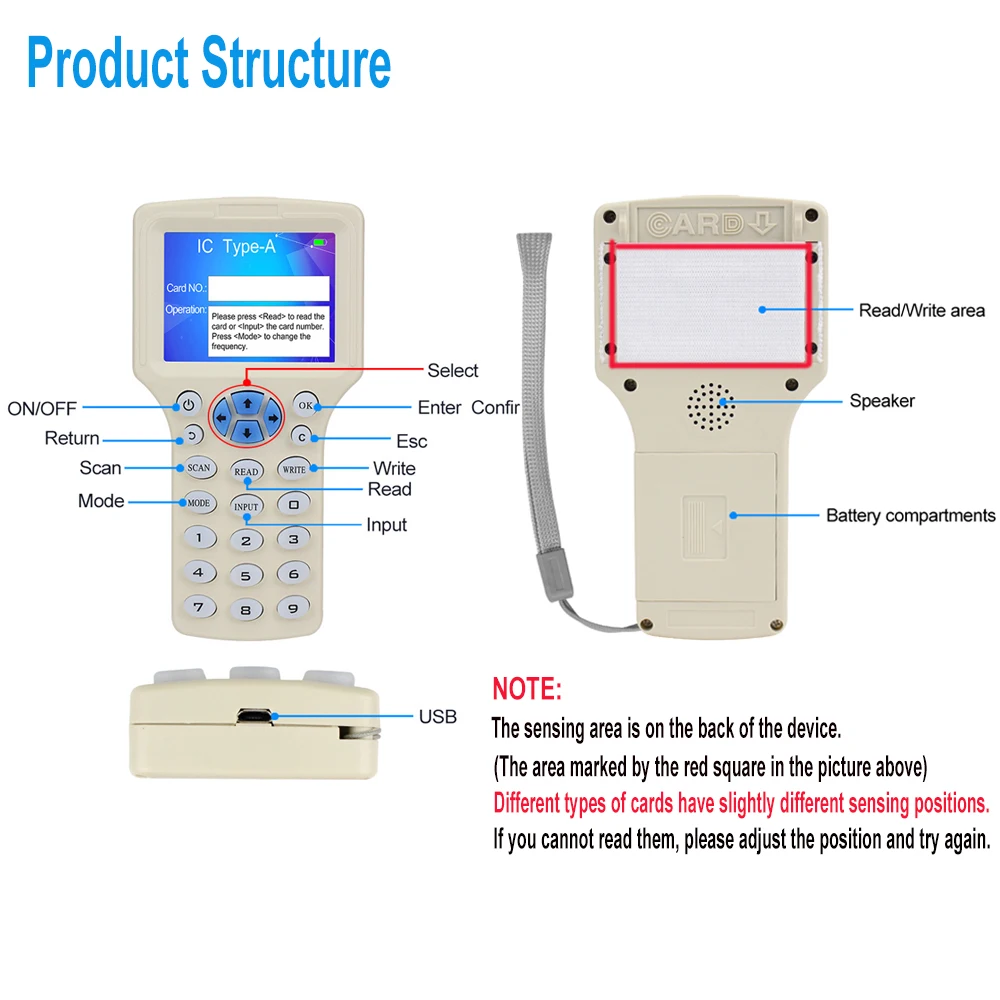 10 주파수 NFC 스마트 카드 프로그래머 RFID 리더 라이터 듀플리케이터, 125KHz 13.56MHz 암호화 디코더 쓰기 가능한 키 카드, USB