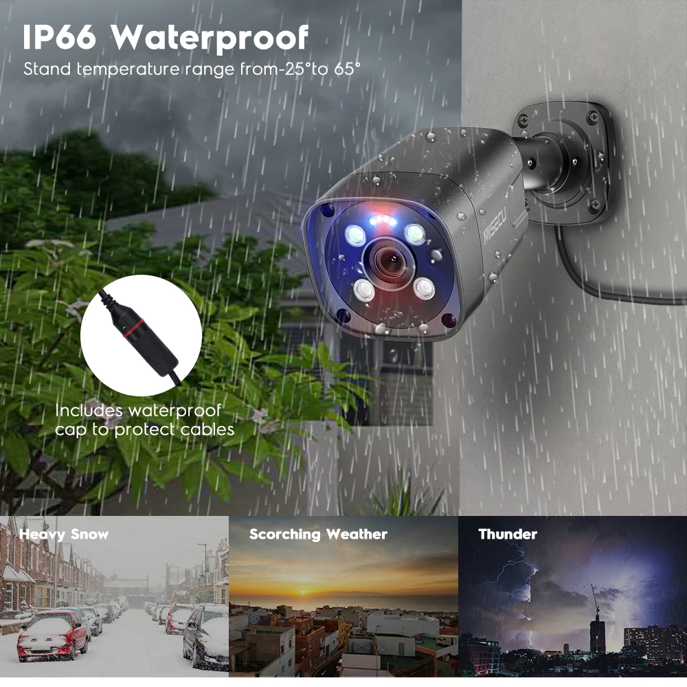 MISECU POE 보안 시스템 야외 얼굴 감지 스마트 4K 레드 블루 알람, H.265 CCTV 레코드 감시 보호 키트, 8CH, 8MP, P2P