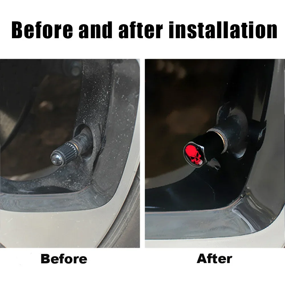 스컬 타이어 밸브 스템 캡, 부식 방지, 방진 커버, 자동차, 자전거, 트럭, 오토바이에 범용 적합, 세트당 4 개