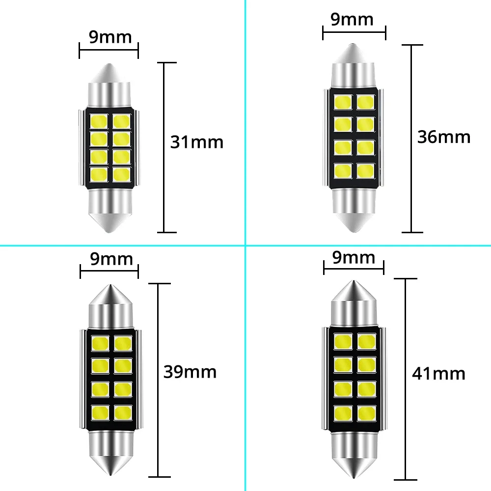 Festoon 자동차 독서 LED, 자동차 램프, 돔 전구, 인테리어 조명, 흰색 DC 12V, C5W, C10W, 31mm, 36mm, 39mm, 41mm, 2835 SMD 8 칩, 1 개, 신제품