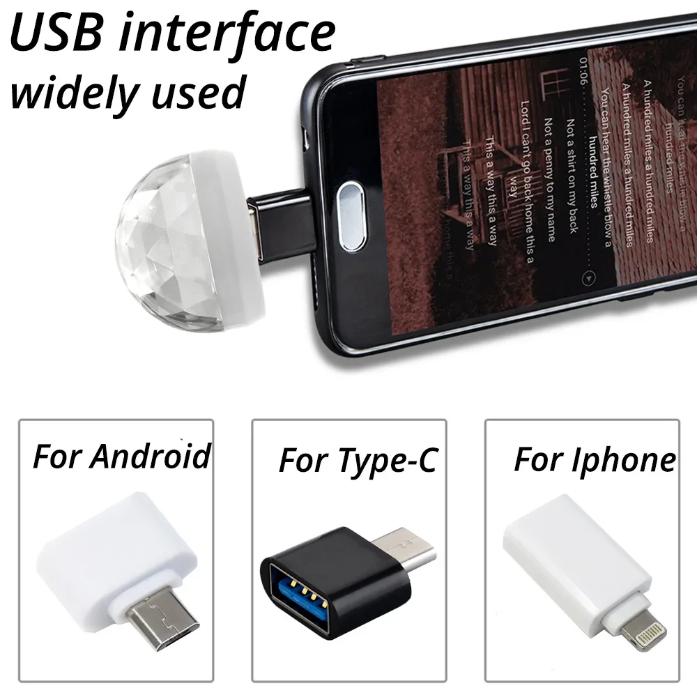 자동차 LED 자동 램프 USB 주변 조명, DJ RGB 미니 다채로운 음악 사운드 USB-C 인터페이스, IOS 홀리데이 파티 가라오케 홈 앰비언트 LED