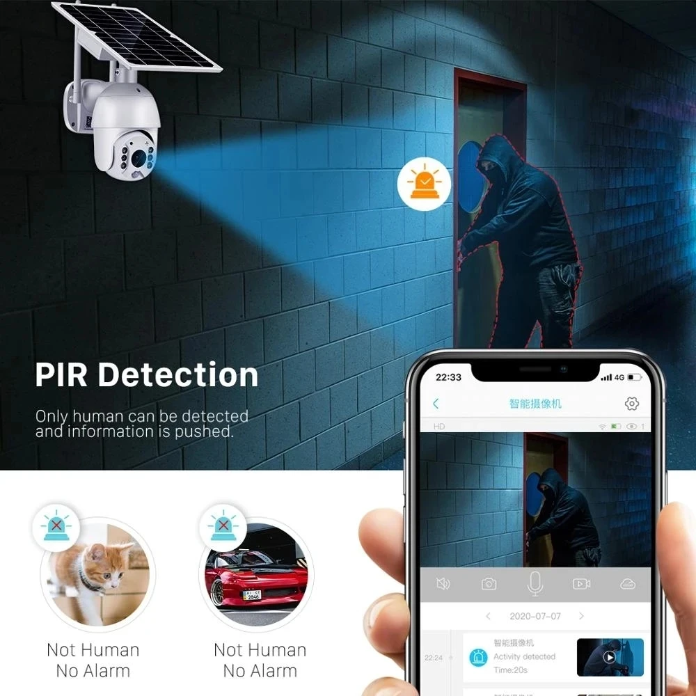 UBOX 4G 태양광 PTZ 금속 하우징, 8W 태양광 패널, 야외 방수 컬러 나이트 비전 PIR 알람, 양방향 오디오 태양광 와이파이 카메라