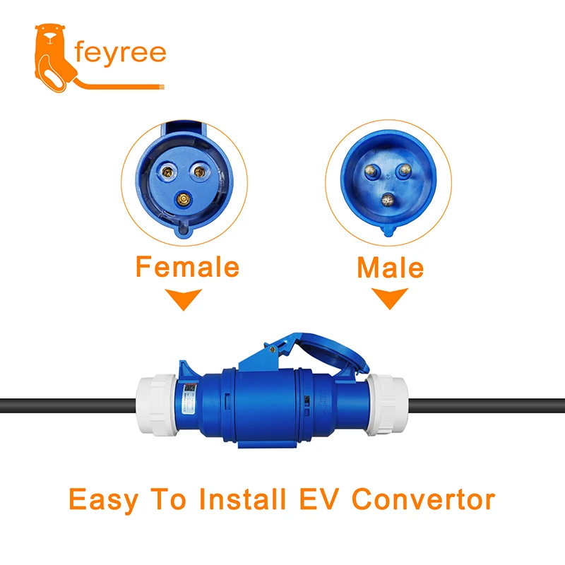 Feyree-EV 충전기 CEE 암 플러그 3 핀 어댑터 방수 연결 월 마운트 소켓 32A, 1 상 7KW 휴대용 충전기