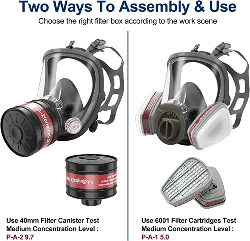 전면 호흡기 마스크, 40 mm 가스 필터 캐니스터, 산업용 가스, 화학, 연마, 용접, 스프레이 가스 마스크