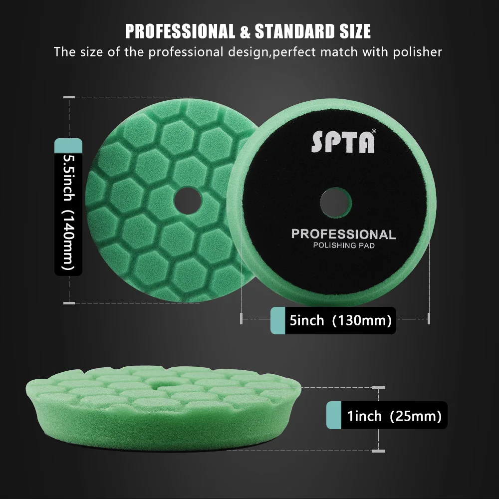 SPTA 3 인치 (80mm)/5 인치 (125mm)/6 인치 (150mm), 대량 판매 hex-Logic 자동차 스폰지 연마 버핑 패드 DA/RO/GA 자동 버퍼 광택기 용