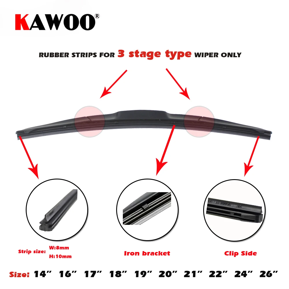 KAWOO 차량용 인서트 고무 스트립 와이퍼 블레이드 (리필), 소프트 액세서리, 8mm, 14 인치, 16 인치, 17 인치, 18 인치, 19 인치, 20 인치, 21 인치, 22 인치, 24 인치, 26 인치, 28 인치, 1PC