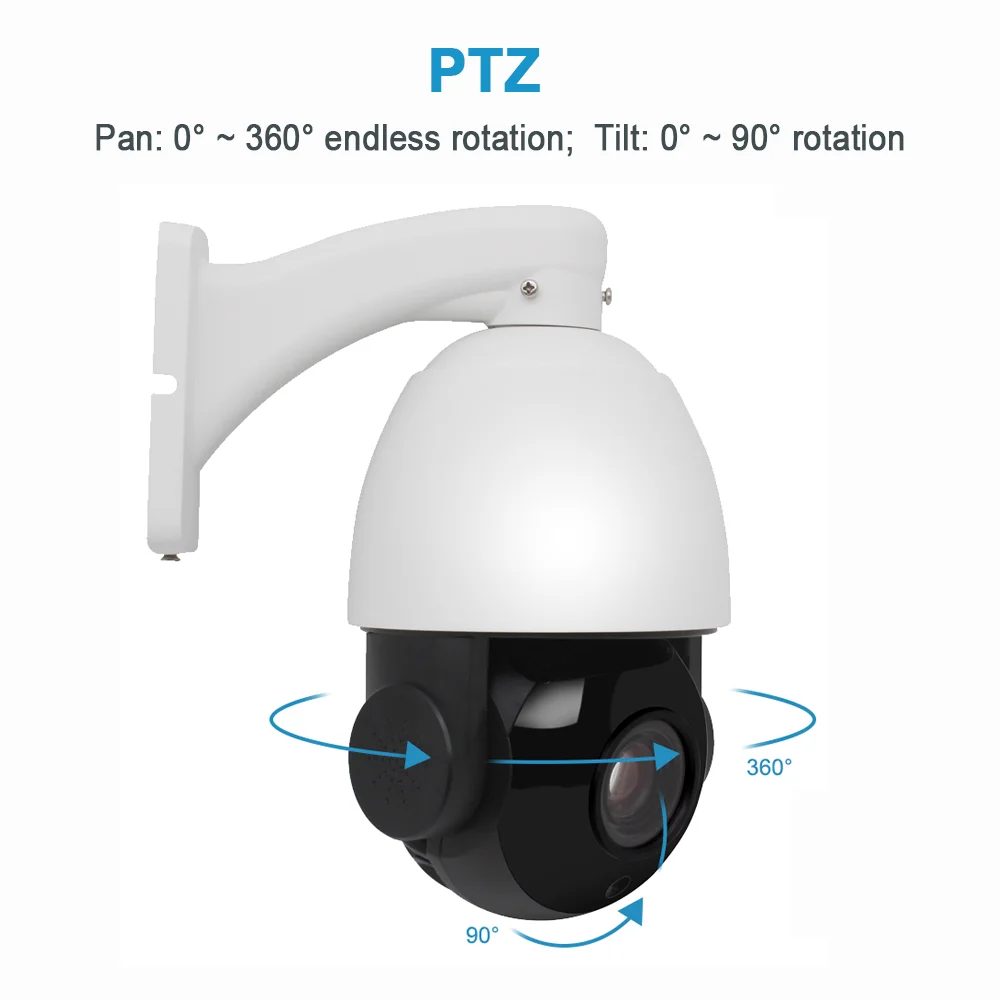 야외 감시 돔 보안 카메라, PoE IP PTZ, 4K, 8MP, 5MP, 30X 줌, IR 100m, 360 ° 팬 범위, IR 100m, H.265, Hikvision 프로토콜