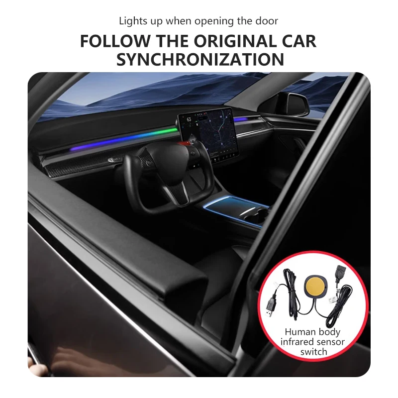 VASTZ 테슬라 모델 Y 3 하이랜드 RGB 앰비언트 라이트 키트, 대시 보드 센터 콘솔 센터 스택 앱 LED 스트립 네온 조명