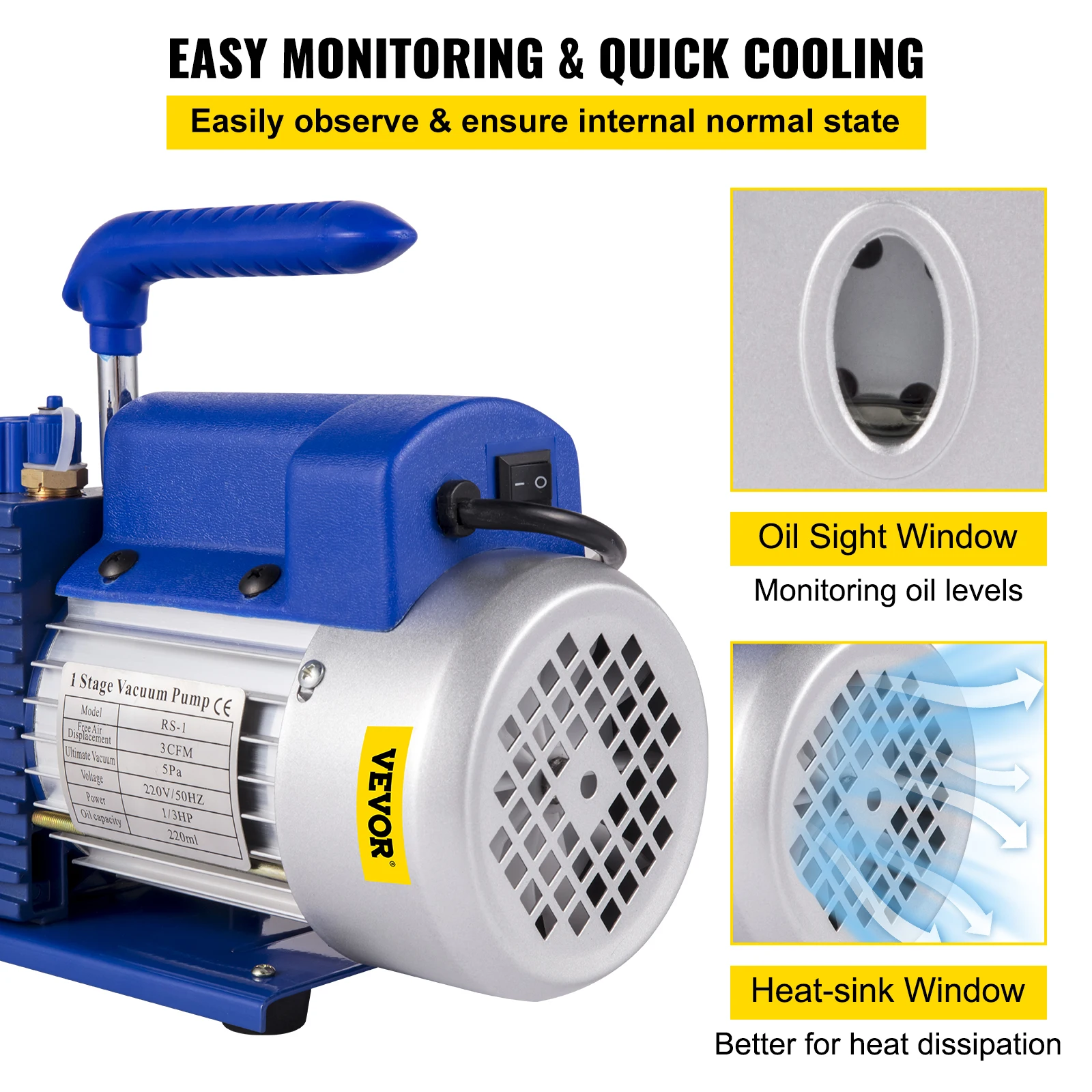 VEVOR 냉매 진공 펌프, 매니폴드 게이지 포함 또는 미포함, 1 스테이지, 1.8CFM-12CFM 냉매, 에어컨, HVAC 유지 보수