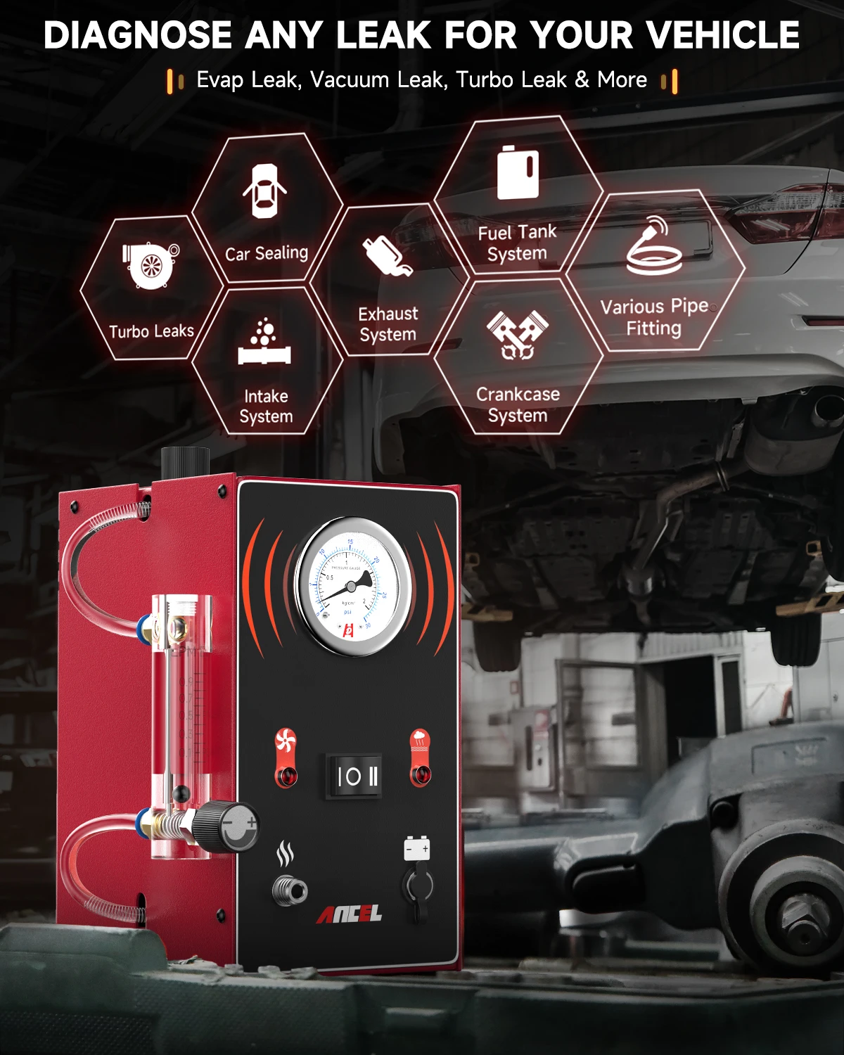 ANCEL S300 자동차 연기 누출 감지기 EVAP 파이프 흡연 발생기 파이프 누출 분석기 테스터 EVAP 시스템 진단 도구