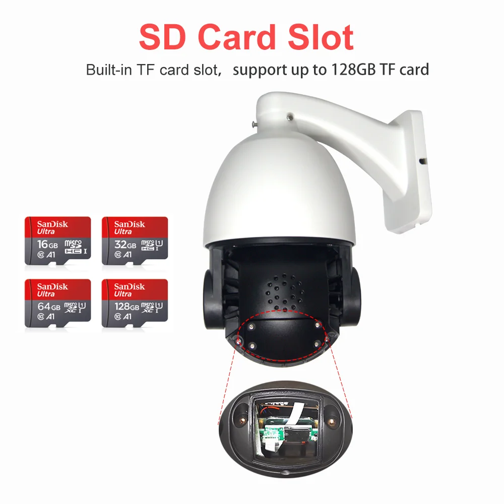 야외 감시 돔 보안 카메라, PoE IP PTZ, 4K, 8MP, 5MP, 30X 줌, IR 100m, 360 ° 팬 범위, IR 100m, H.265, Hikvision 프로토콜