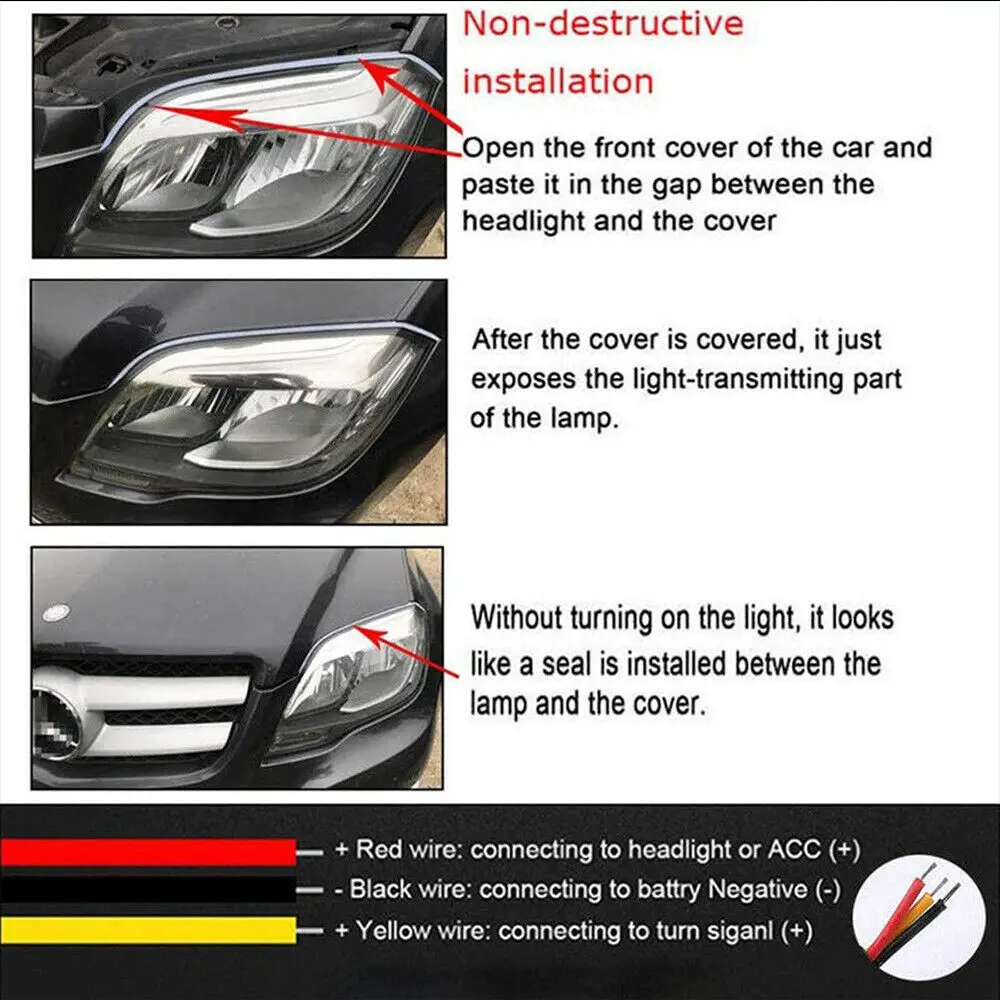 순차 LED 스트립 표시기 방향 지시등, DRL 주간 주행등, 60cm, 2 개