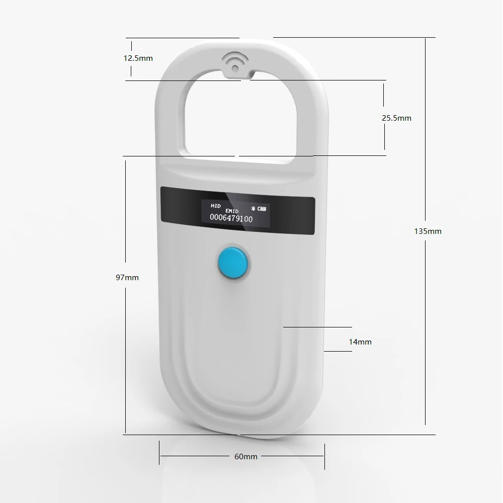 휴대용 애완 동물 고양이 개 ID 마이크로칩 유리 라벨 태그 스캐너, EMID FDX-B 동물 칩 RFID 리더, 180 충전식, 134.2KHz, 125KHz