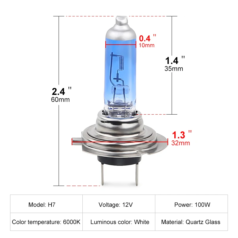 자동차 헤드라이트 교체용 할로겐 램프 전구, H7 할로겐 전구, 12V, 6000k, 매우 밝은 흰색 전구, 55w, 100w