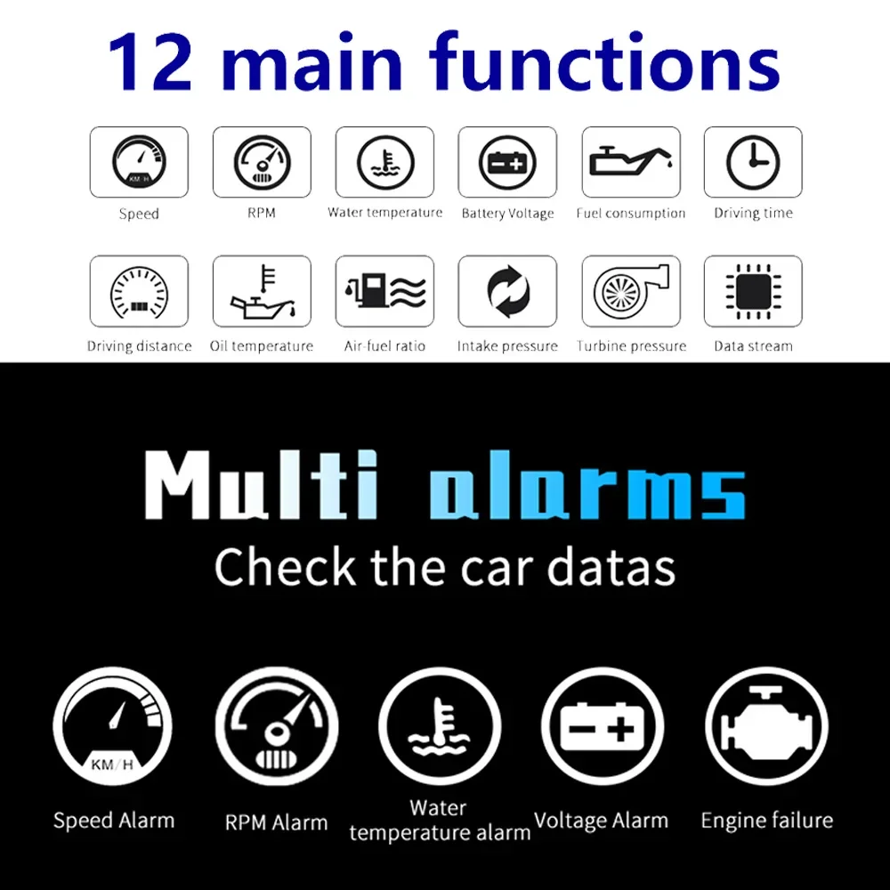 HUD OBD2/GPS 헤드업 디스플레이, 자동차 스마트 게이지, 디지털 속도, RPM 수온, 연료 소비, 스마트 자동차 시스템, 자동차 액세서리