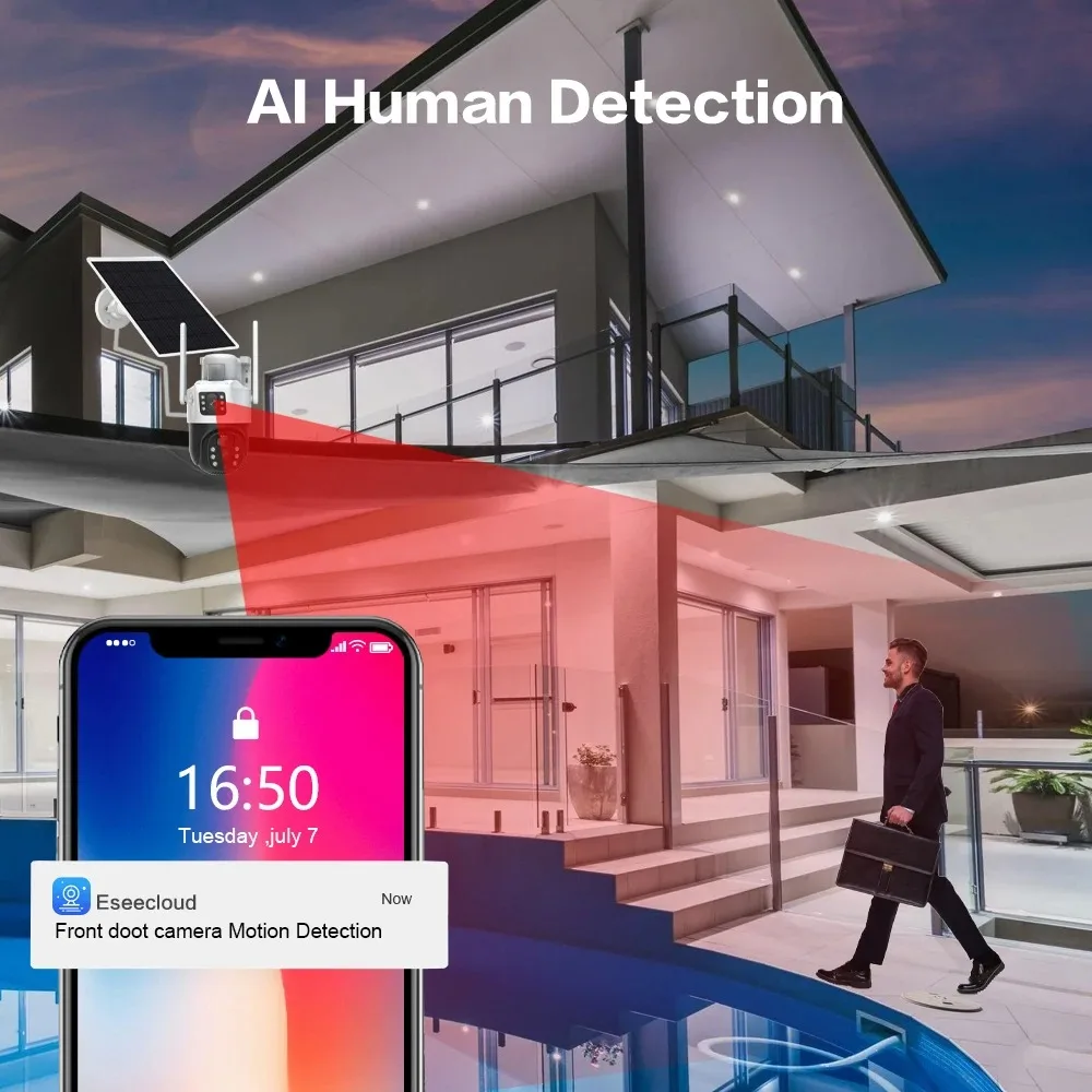 듀얼 렌즈/뷰 태양 전지 카메라, 야외 보안 오디오 카메라, 와이파이 무선 감시, PIR 감지, IP 캠, 4K, 8MP, PTZ