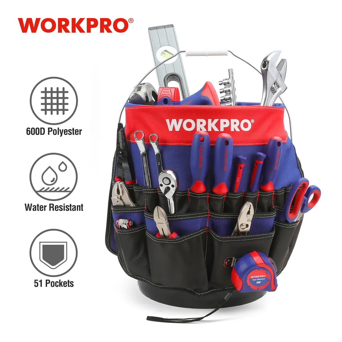 WORKPRO 버킷 도구 정리함, 버킷 보스 휴대용 접이식 도구 상자, 51 개의 보관 포켓, 도구 수집 가방에 적합, 13 ~ 19L title=WORKPRO 버킷 도구 정리함, 버킷 보스 휴대용 접이식 도구 상자, 51 개의 보관 포켓, 도구 수집 가방에 적합, 13 ~ 19L 