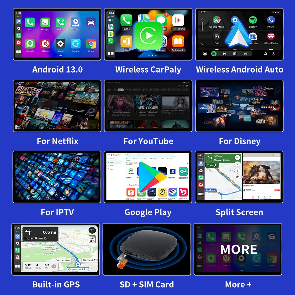 CarAiBOX 카플레이 Ai 박스, 퀄컴 6125 8 코어 CPU, 안드로이드 13.0, 무선 카플레이, OEM 차량용 내장 유선 카플레이