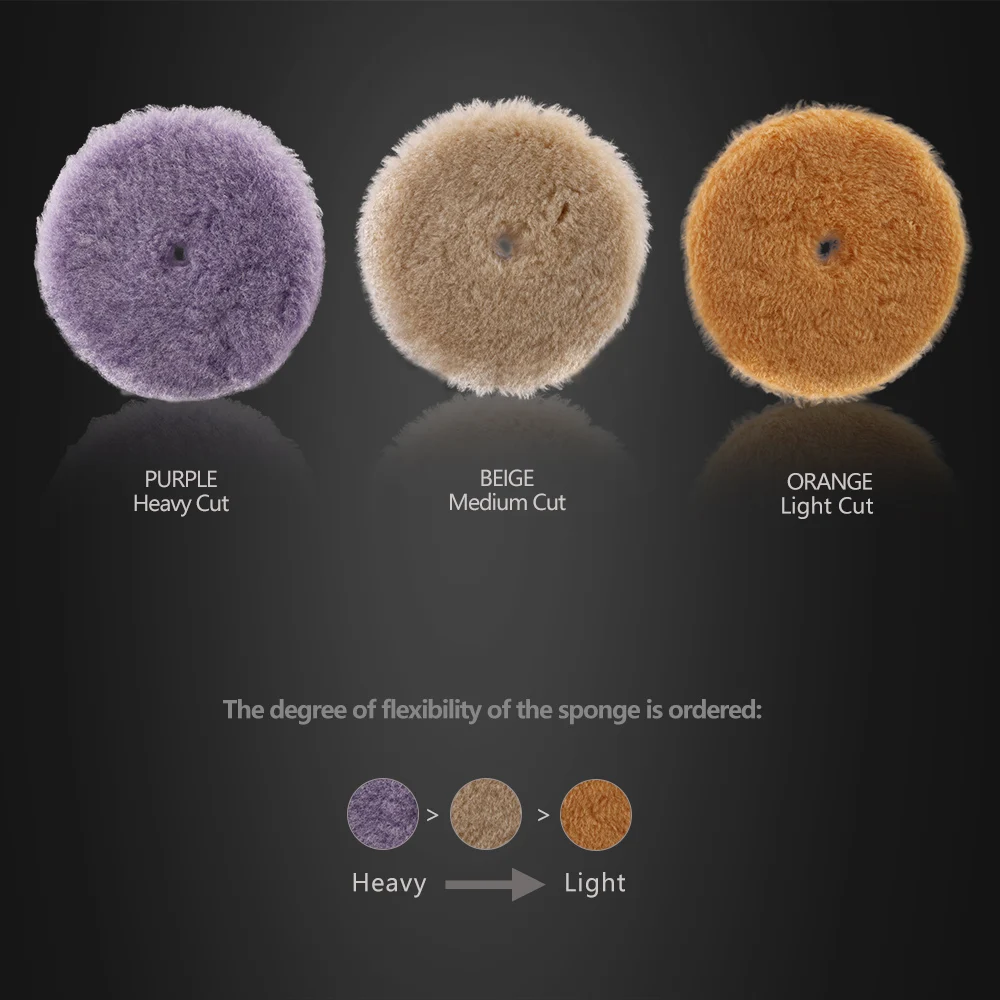 SPTA 3 인치 (80mm)/5 인치 (125mm)/6 인치 (150mm) 퍼플 베이지 오렌지 울 고밀도 양모 연마 패드, RO/DA 폴리셔용, 싱글 세일