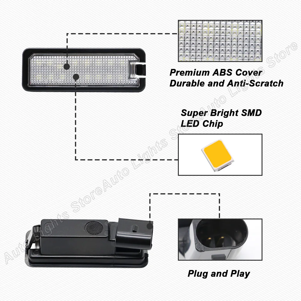 캔버스 LED 번호판 조명, VW GTi 골프 4 5 6 7 MK4 MK5 MK6 MK7 파사트 B7 CC EOS Scirocco 딱정벌레, 2PCs