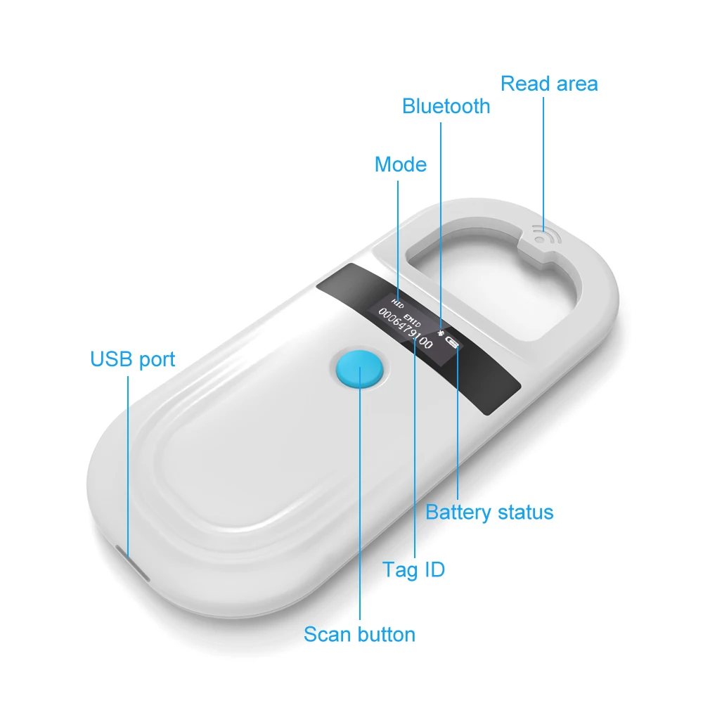 휴대용 애완 동물 고양이 개 ID 마이크로칩 유리 라벨 태그 스캐너, EMID FDX-B 동물 칩 RFID 리더, 180 충전식, 134.2KHz, 125KHz