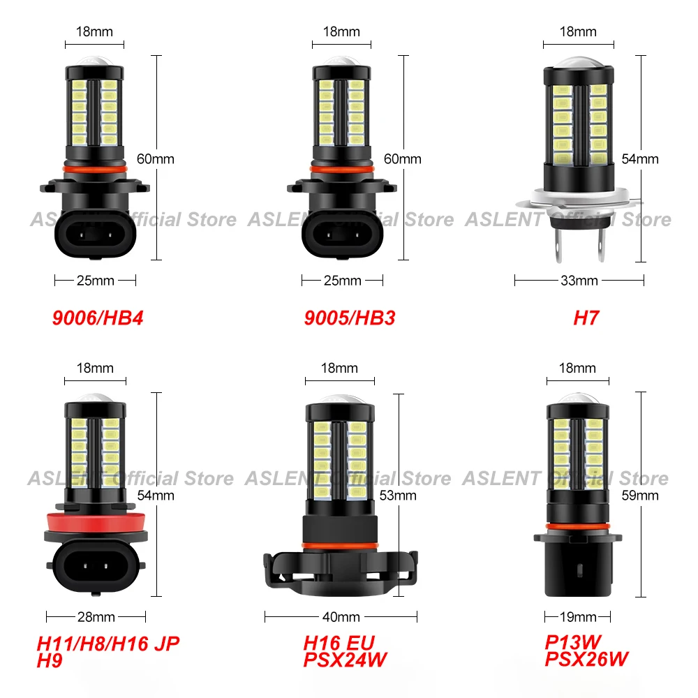 5730 LED 자동 램프, 자동차 안개 방지 전구, 헤드라이트용 아님, 6000K 노란색, H11, H8, 9006, HB4, 9005, HB3, PSX24W, H16, PSX26W, P13W, 2 개