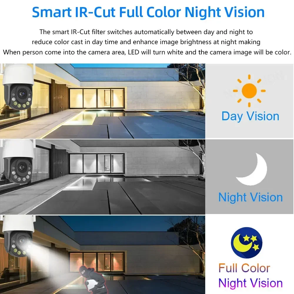 야외 보안 감시 카메라, 50X 광학 PTZ 줌, 와이파이, ICSEE, 5MP, CCTV, PTZ, IP, 최대 150m, 야간 투시경, 양방향 오디오 카메라