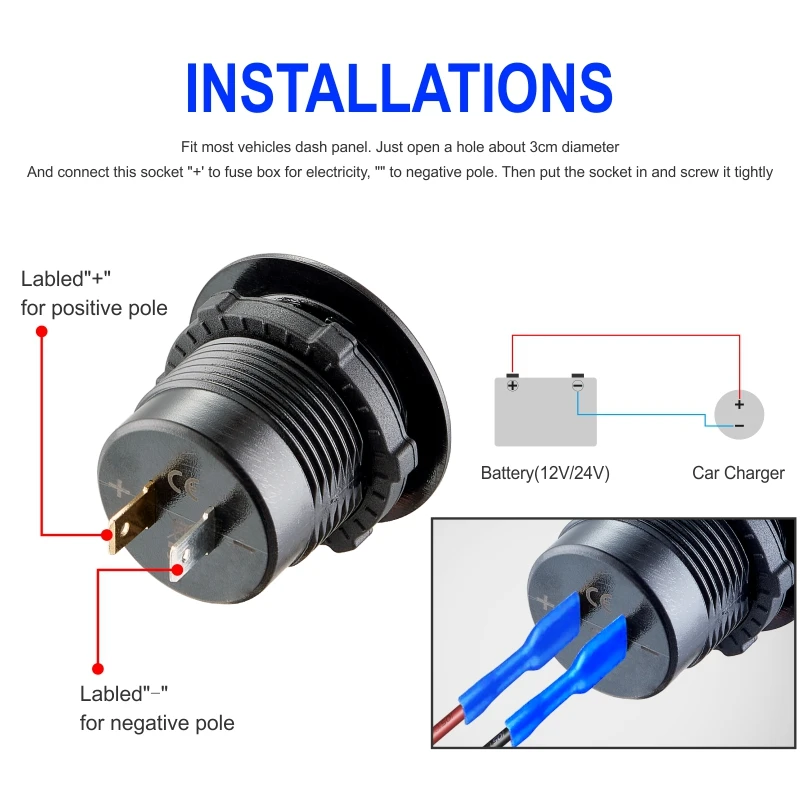 내장 USB 자동차 콘센트 3.0 소켓 고속 충전, 36W QC3.0 PC 플라스틱 자동차 소켓 어댑터, 자동차 보트 해양 오토바이